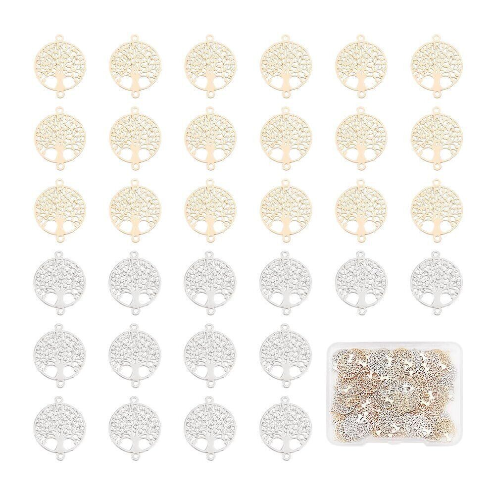 6038 80Pcs Tree of Life Links Charms 2 Colors Metal Connector Pendants